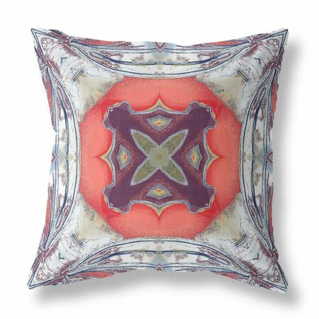 PALACEDESIGNS 16 in. Geo Tribal Indoor & Outdoor Throw Pillow Light Blue Grey & Peach PA3104923